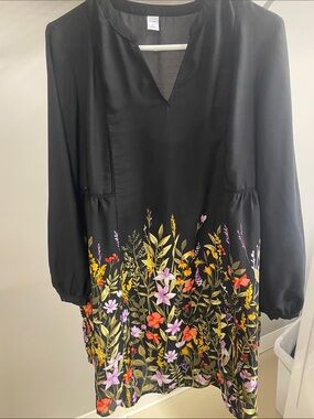 Old Navy Black Long Sleeve Dress with Multicolor Floral Hem. Comes with black li
